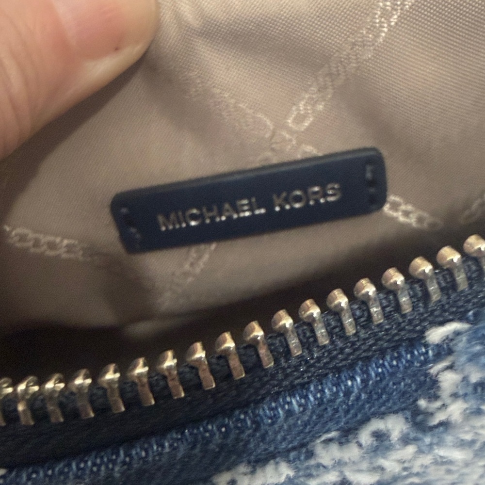 Michael Kors Empire Medium Frayed Denim Chain-Link Pochette handbag.
.NWT - Picture 9 of 12